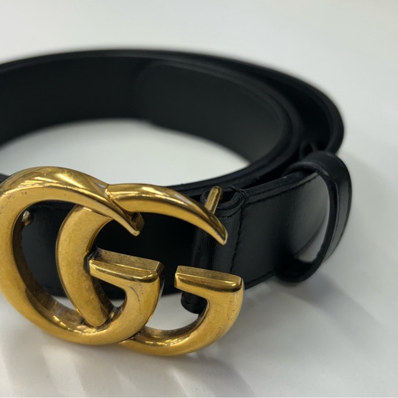 EUC AUTHENTIC GG MARMONT BLACK LEATHER BELT 80.32 WITH DUST BAG. no box - Picture 6 of 11